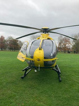 An air ambulance landed on Bakehouse field in Weaverham after a crash between a motorcycle and a car