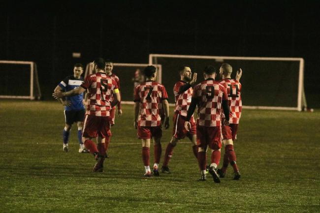 Winnington Avenue 94 Reserves celebrate one of their goals against Crewe FC. Picture by Bryn Jackson Photography