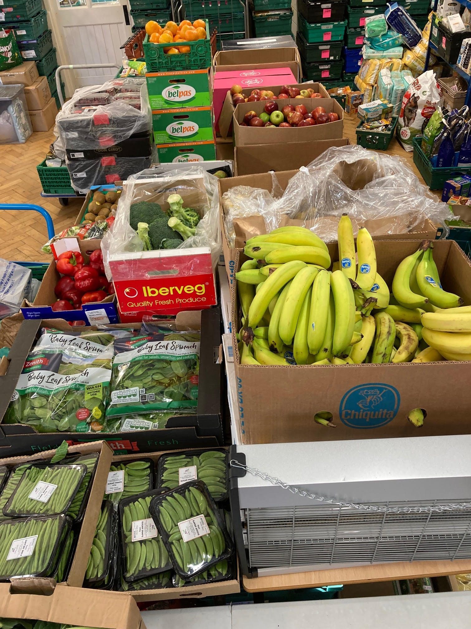 Fresh food is donated by supermarkets