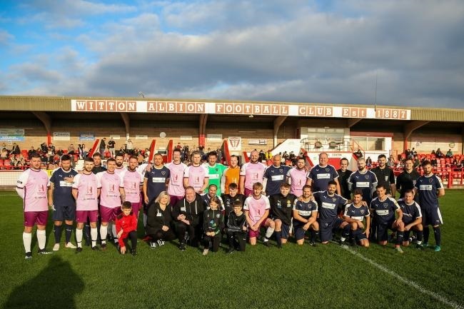Football legends team up with celebrities to join Mark and Stacey Cosgrove for a charity soccer match Picture: Karl Brooks Photography