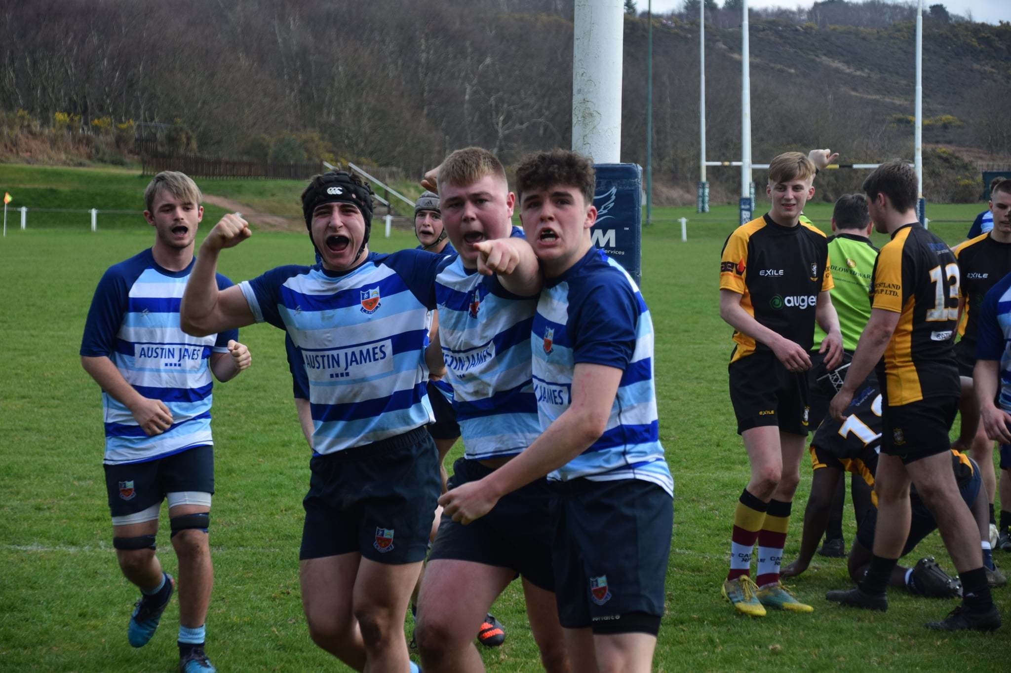 The celebrations that followed Charlie Hyde’s winning try for Winnington Park RFCs senior colts against Caldy in the Cheshire Cup semi-final on Sunday. They will face either Lymm or Wirral in the final on a date to be confirmed.