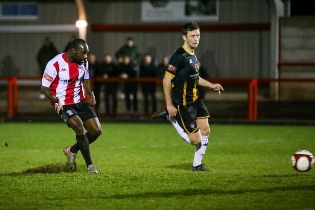 Joe Mwasile's 87th-minute winner for Witton Albion against Morpeth Town. Picture: Karl Brooks Photography