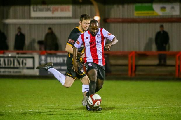 Northwich Guardian: IN SEQUENCE: Joe Mwasile's 87th-minute winner for Witton Albion against Morpeth Town. Picture: Karl Brooks Photography