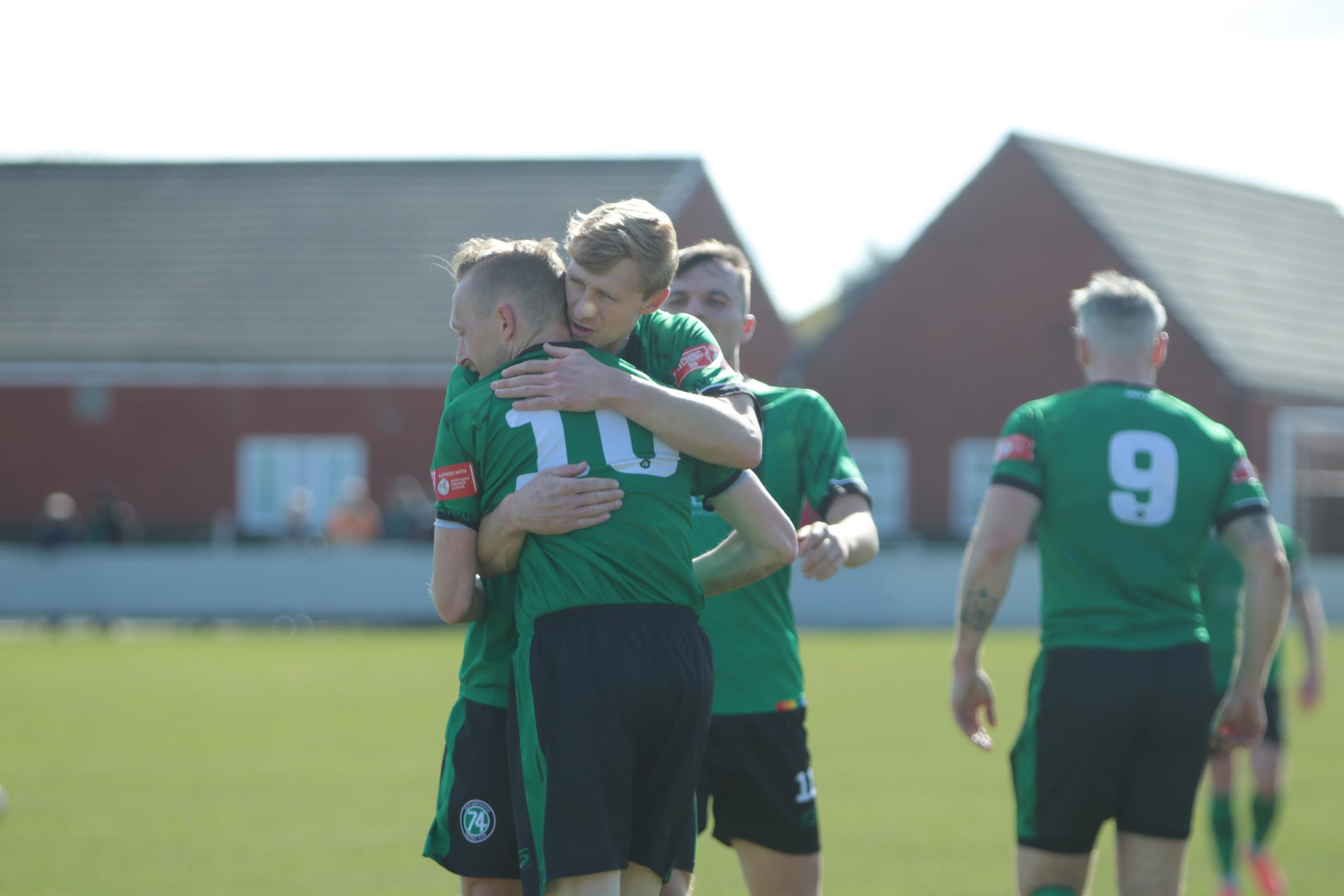 Mark Jones in congratulations mode, 1874 Northwich 7 Market Drayton Town 0. Pictures: Xenia Simpson Photography