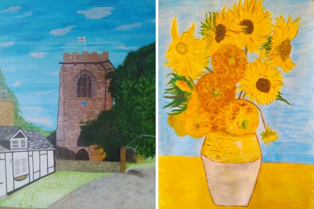 Louise painted St Chad's Church in Winsford before turning her hand to Van Gogh-inspired sunflowers