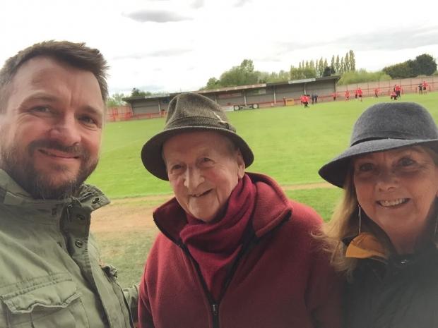 Northwich Guardian: Grandad George with grandson Antony Lea and daughter Judy Lea watching the football