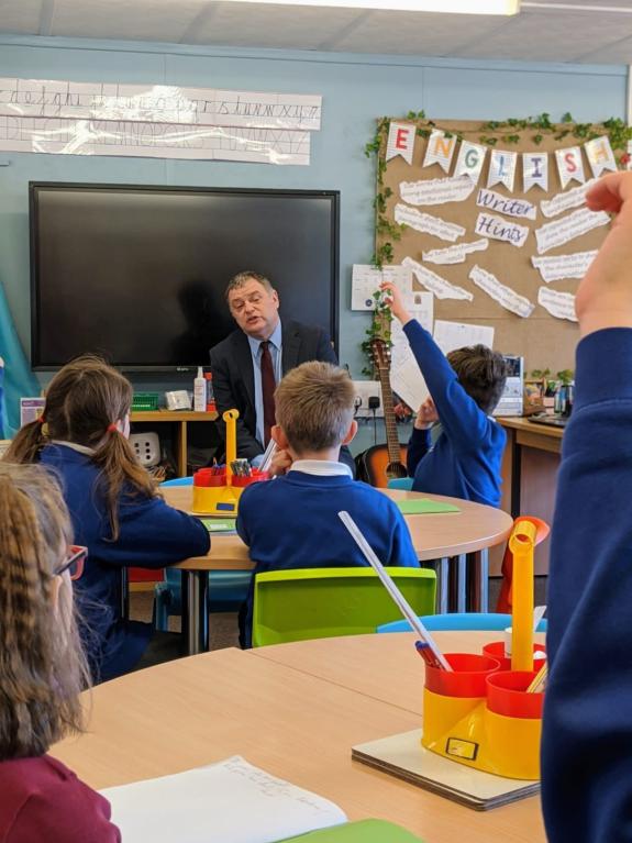 Northwich Guardian: Weaver Vale MP Mike Amesbury during one of his many school visits Northwich Guardian: Weaver Vale MP Mike Amesbury during one of his many school visits