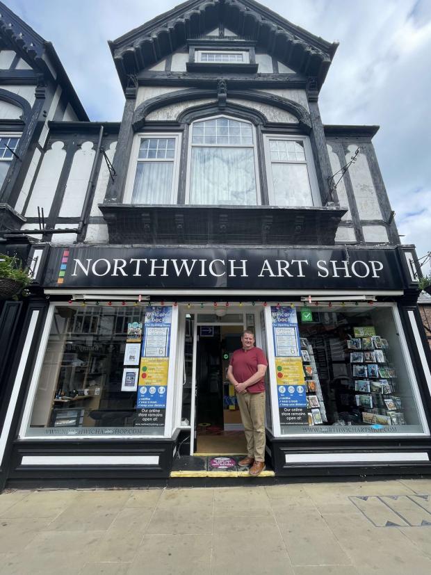 Northwich Guardian: Phil Bower outside Northwich Art Shop, which he has owned for the past eight years