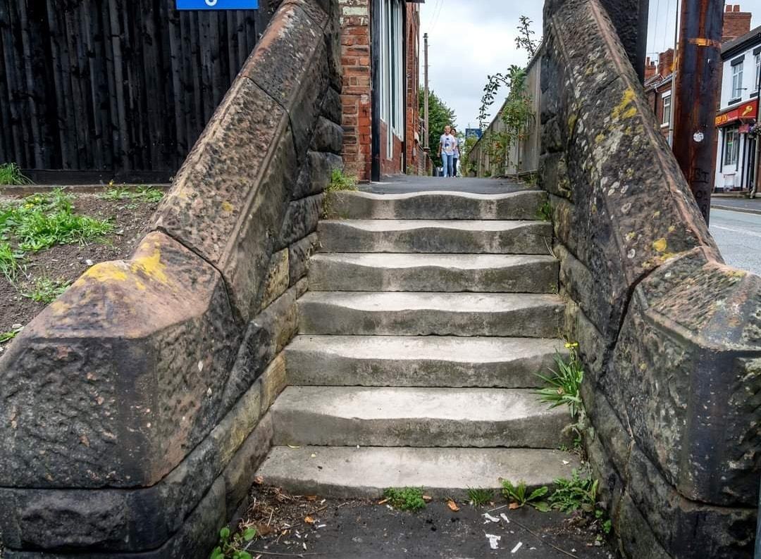 Donna Maria Longs old stone steps opposite The Top House in Winsford