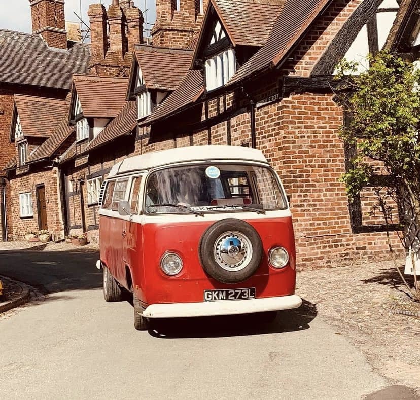 Ruby the VW T2 1972 campervan passing through Great Budworth (Paula Manley)