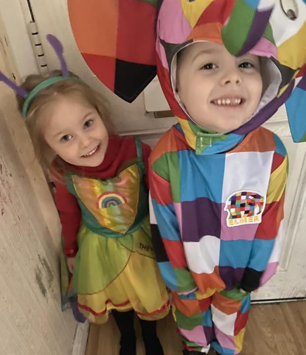 Henry Reynolds, at Weaverham Primary Academy, and Sapphire Reynolds, at Little Bears Pre-School, were The Very Hungry Caterpillar and Elmer