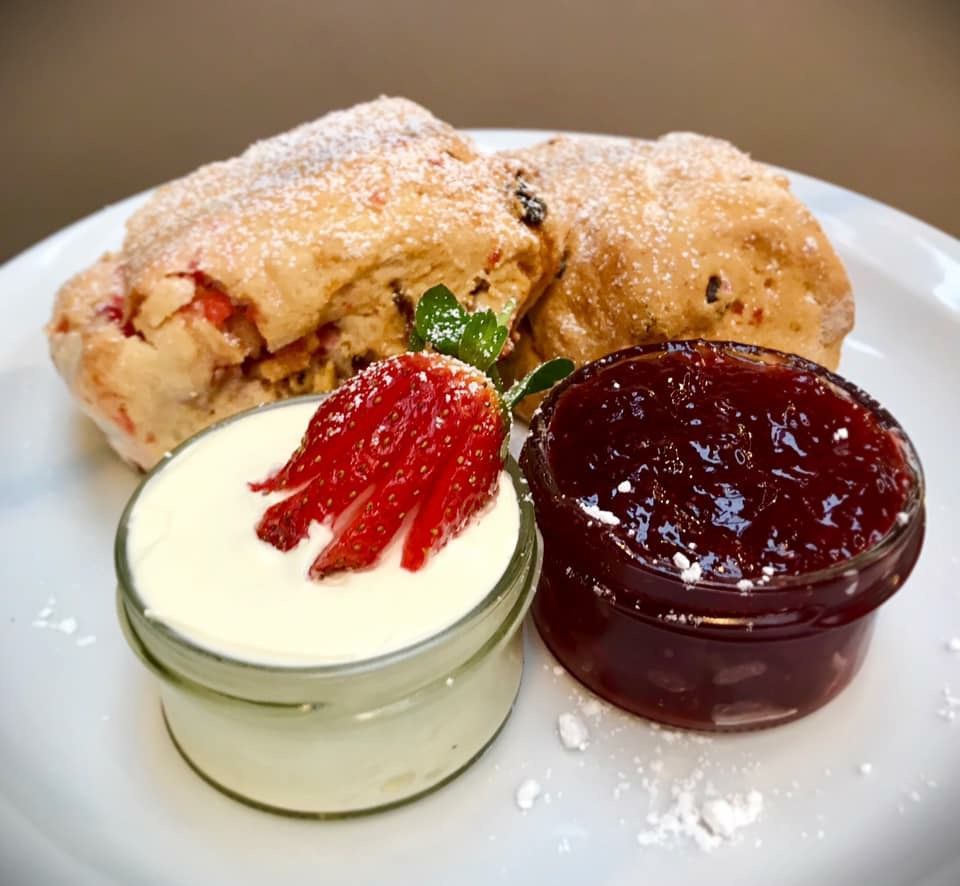 Fruit scones with jam and clotted cream