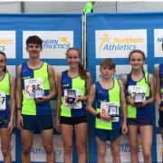 From left, Holly Weedall, Patrick Griffith, Grace Roberts, Jake Wilson, Hope Smith and Dylan Carney with their Northern Road Relays medals