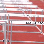 Athletics track and hurdles