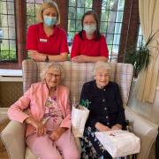 Redwalls Nursing Home activity co-ordinators with, from left, Heather Tasson, and resident Vera Shambrook