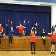 Weaverham High School's cast  in rehearsals for The Thirty-Nine Steps