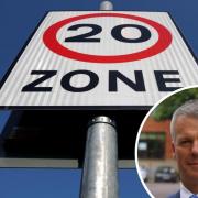 A 20mph speed limit sign and, inset, Nick Freeman