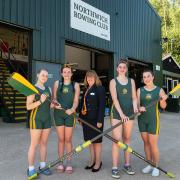 Bellway's Angela Wall with Northwich Rowing Club's Libby Pritchard, Nat Webster, Cordy England, Liv Black