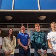 St Nicholas' head teacher, Craig Burns (centre), with students (L to R): Mel Magee,  Niamh Emes, Thomas Dean and Gabriel Mikoleizik