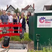 Cllr Nathan Pardoe, Mike Dugine (digital sector specialist), Hayley Owen (head of economic growth), Gemma Davies (director of housing and economy) with the Freedom Fibre team