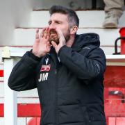 Witton Albion manager Jon Macken barking out the orders to his team against Clitheroe. Picture: Karl Brooks Photography