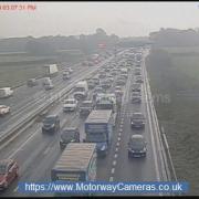 Traffic is building following a crash on the M6