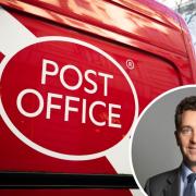 A Post Office van and, inset, Edward Timpson MP