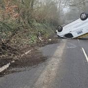 Max Woodward was lucky to come away without any injuries after flipping his van on Whitegate Road