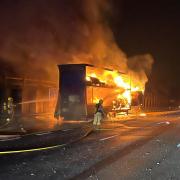 Middlewich firefighters battle a lorry fire on the M6