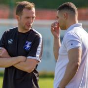 Lee Duckworth, left, has been Winsford United manager since 2015
