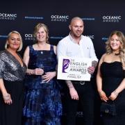 The Oliver Gibney team taking their prize at the English Hair and Beauty Awards 2024 (L-R):  Louise Campbell; Paula Gibney; owner, Oliver Gibney; Ruby Collins