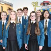 St Nicholas Catholic High School head teacher, Craig Burns (back, right) with pupils following the recent Ofsted inspection