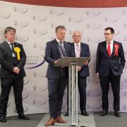 Halton Council chief executive Stephen Young announces the results, with (L-R) Paul Duffy, John Dwyer and Dan Price
