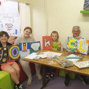CSYC chairman, Stephen Chivers (second from right) with Val Godfrey (right) with youth club young artists