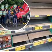Shelves have been left empty following strikes at two Morrisons warehouses