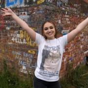 Harry Styles superfan, Izzy Hawksworth, at Twemlow Viaduct, which has become something of a pilgrimage site for 'Harries'
