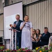 Thomas Oulton and Emily Hamand, CFYF joint chairmen, presenting awards at the Federation's annual Rally Day on Sunday, May 26