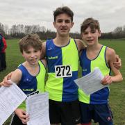 Jake Wilson, Patrick Griffith and Dylan Carney strike under 15s gold in the Cheshire Cross Country Championships