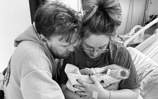 Shell Tench (right) and her husband Josh, with baby Lenny at Leighton Hopsital