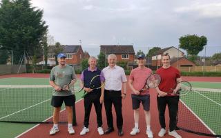 Club members Ian Wilkinson, Chris Mayoh, Seb Clegg and Paul Roberts with Chris Winward (third from left) from club sponsors Cliff Dickenson & Sons