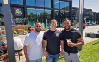 That South African Place co-owner Rayner Muller (centre) with Telusa Veainu and Manu Tuilagi