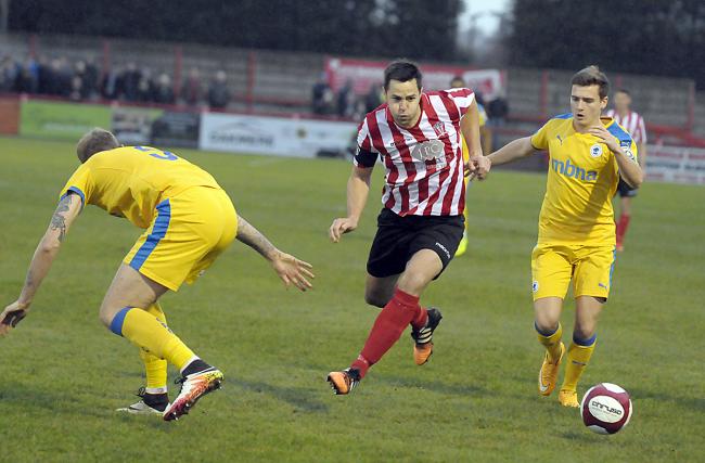 Rob Hopley, pictured in action against Chester last season, hopes to return to Witton Albion's attack for the visit of Altrincham on Bank Holiday Monday